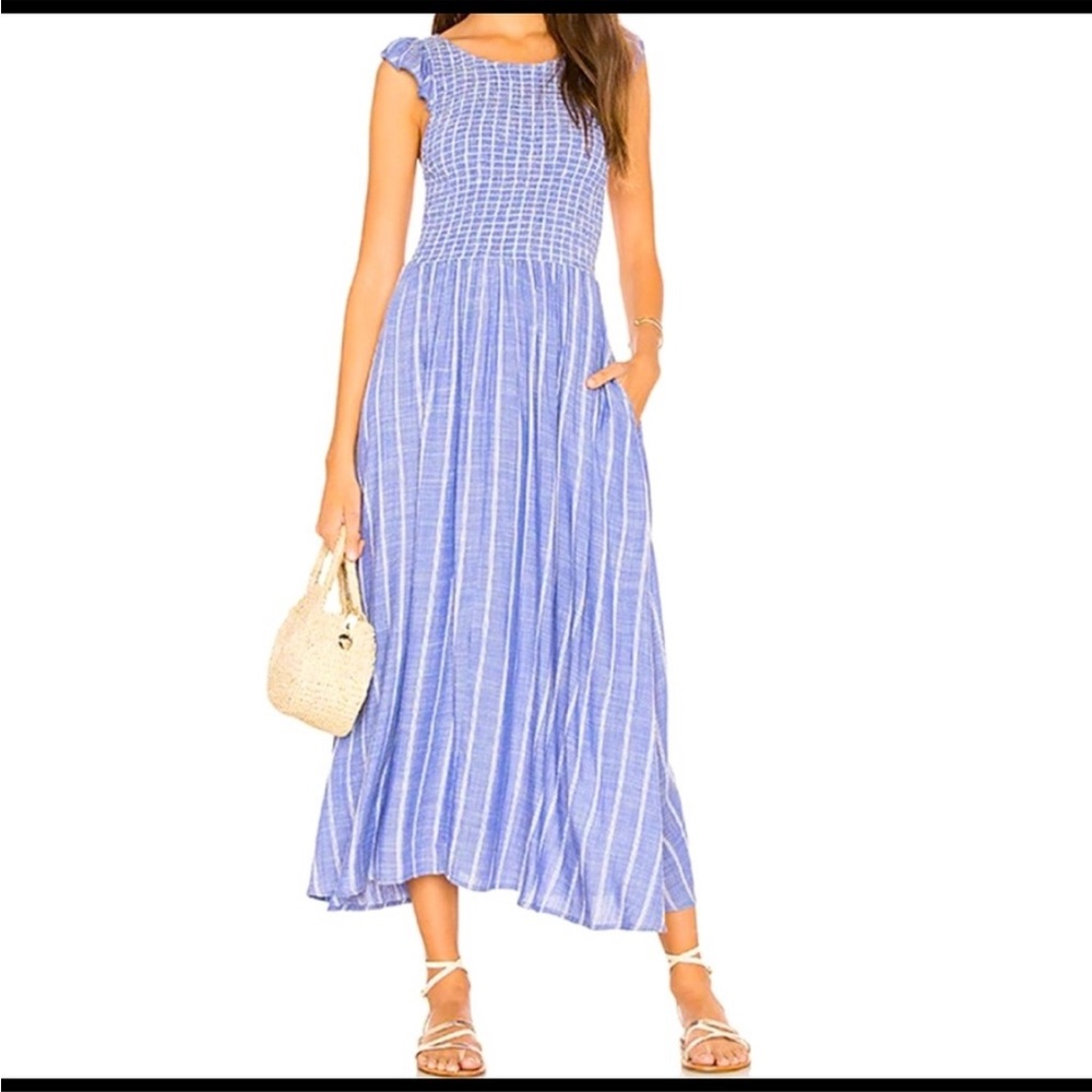 Pink Tie Strap Plaid \u0026 Striped Smocked Maxi Dress